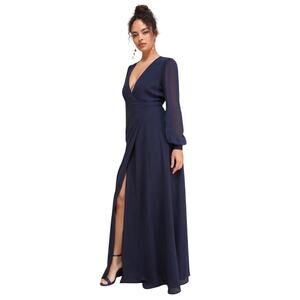 Lulus Navy Long Sleeve Wrap Maxi Dress XL Elegant Formal Evening Gown